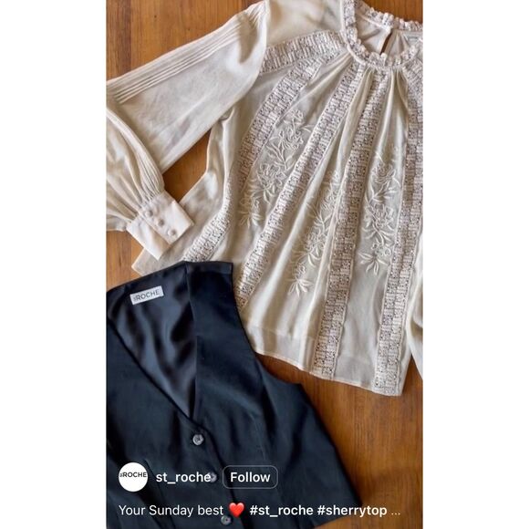 Iconic St. Roche Sherry Top in Champagne, Luxe Romantic Bohemian French girl - Picture 15 of 16